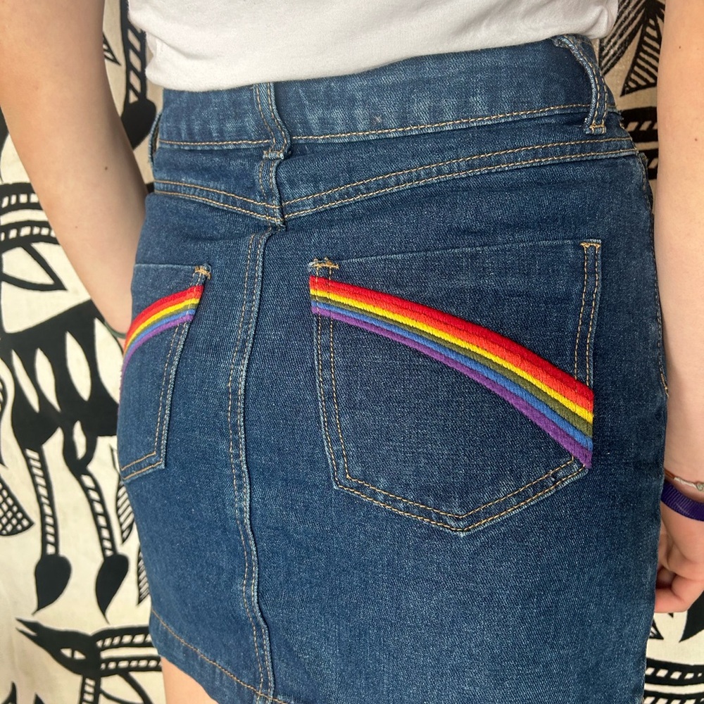 Rainbow Embroidered Denim Skirt